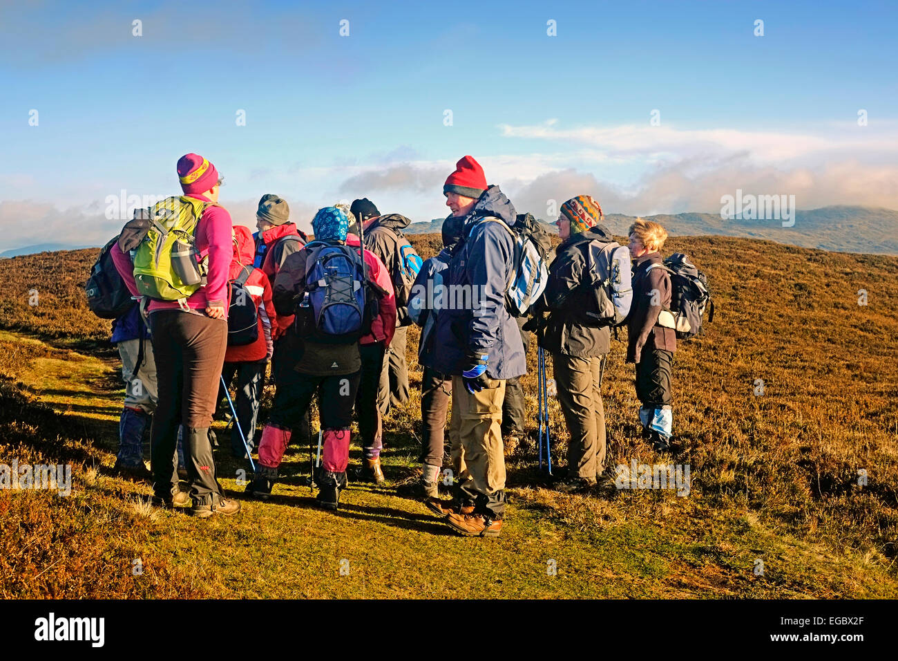 Walkers taking  break Cooley Mountains Carlingford Co. Louth Ireland Stock Photo