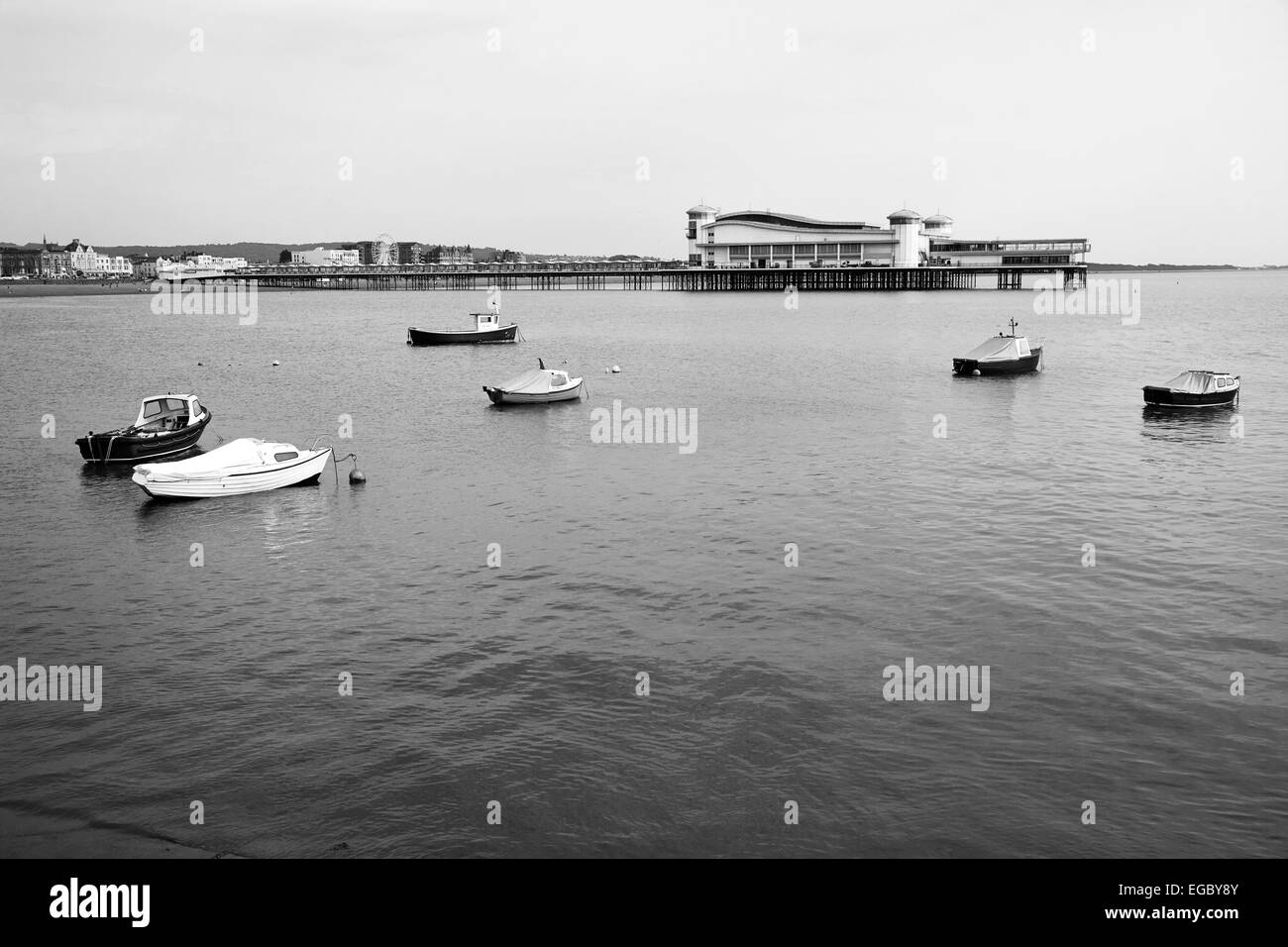 boats by the Grand Pier in Weston-Super-Mare, Somerset. Stock Photo