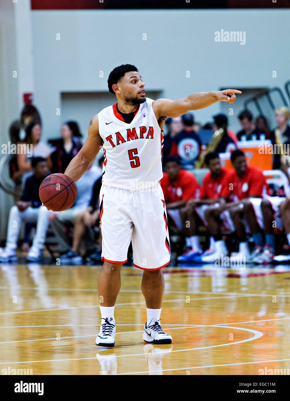 Feb 21, 2015 - Tampa FL, USA - Tampa Spartans Jordan Davis #5 calling a  play in the game between Tampa and Rollins at Bob Martinez Athletics Center  in Tampa FL Stock Photo - Alamy