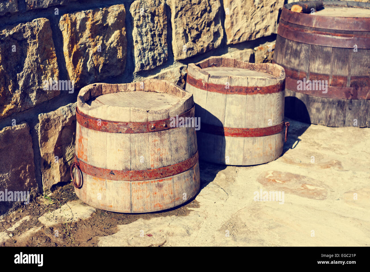 vintage wooden barrels Stock Photo Alamy
