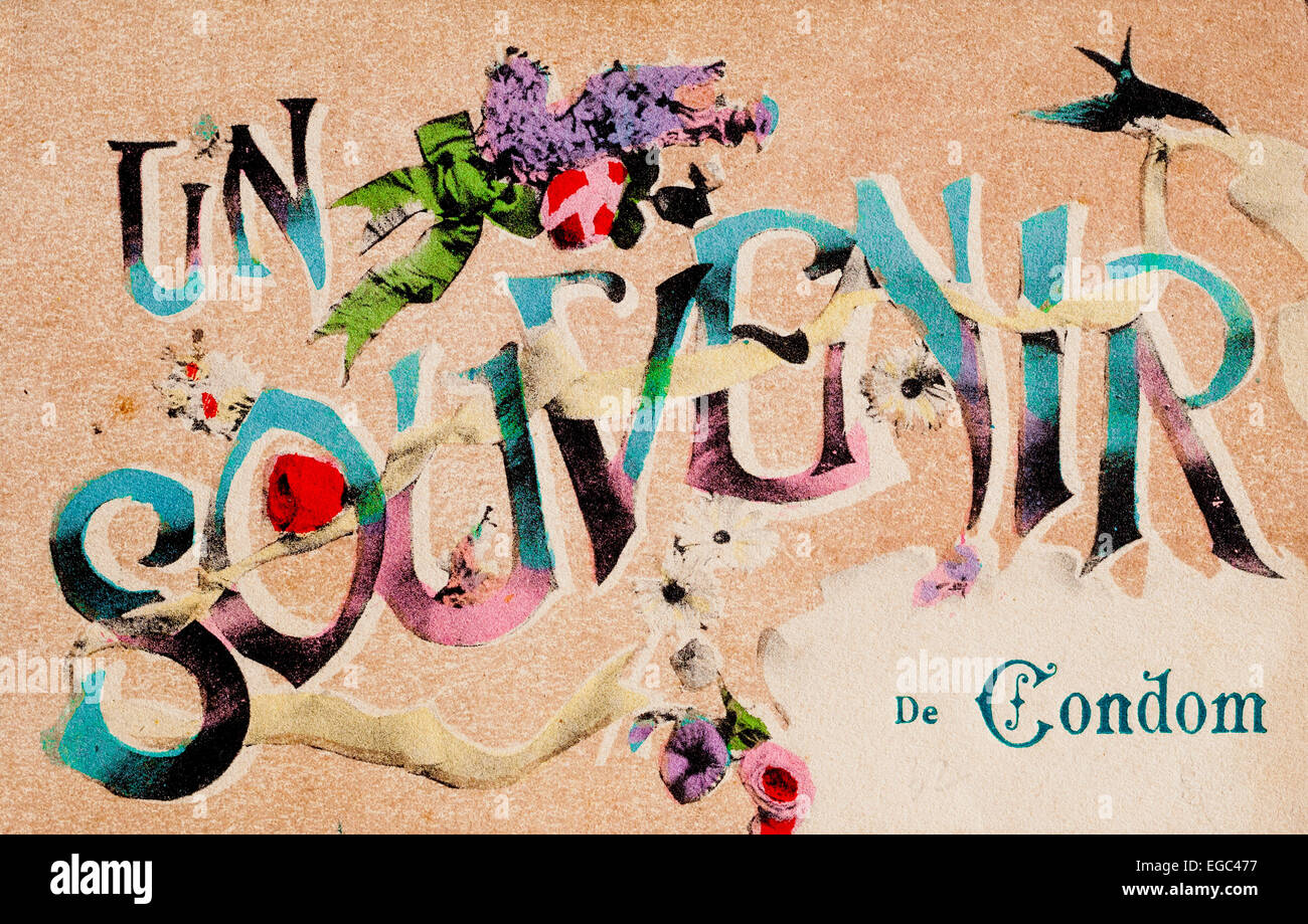 Early 20th century souvenir postcard from Condom, France. Stock Photo