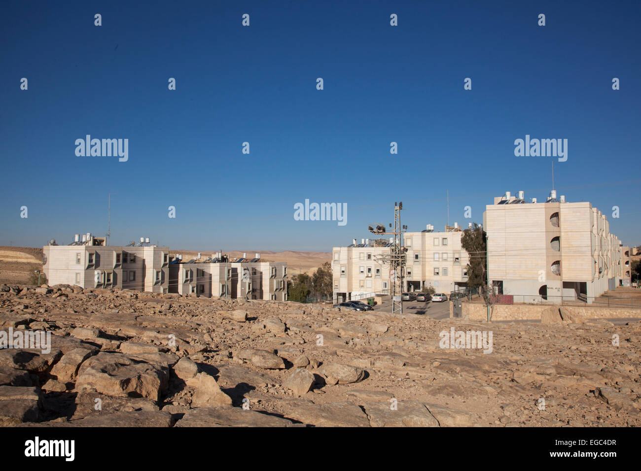 residential apartment blocks in Mitzpe Ramon, in the Negev Desert, Southern Israel Stock Photo