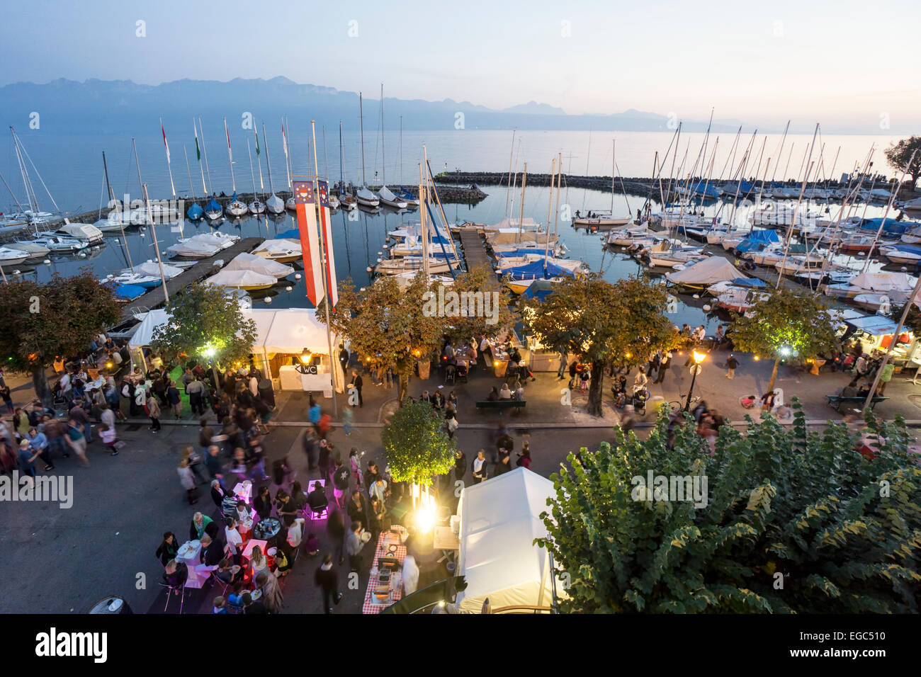 Lutry Wine Festival, Lavaux region, Lake Geneva, Swiss Alps,  Switzerland Stock Photo