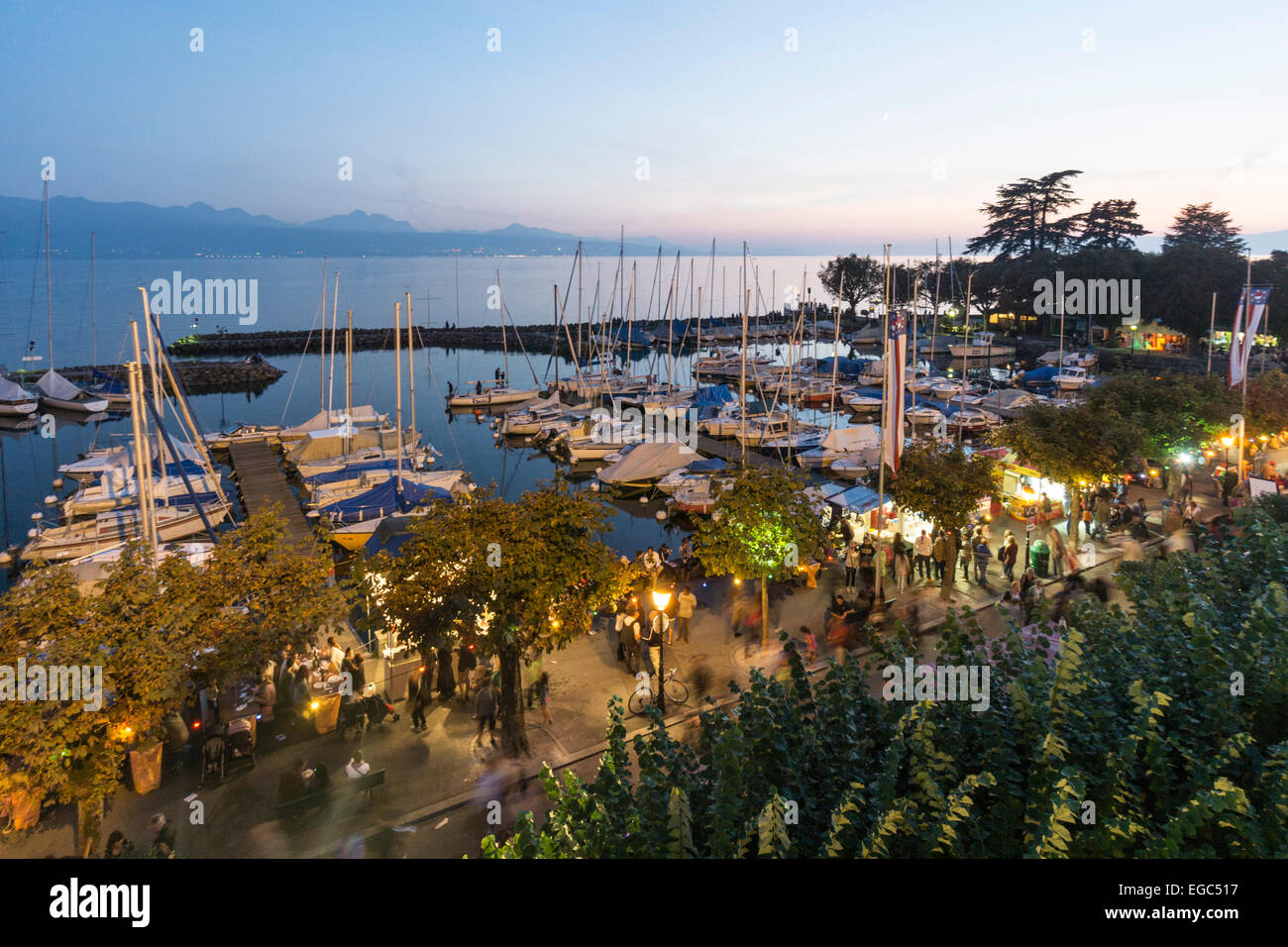 Lutry Wine Festival, Lavaux region, Lake Geneva, Swiss Alps,  Switzerland Stock Photo