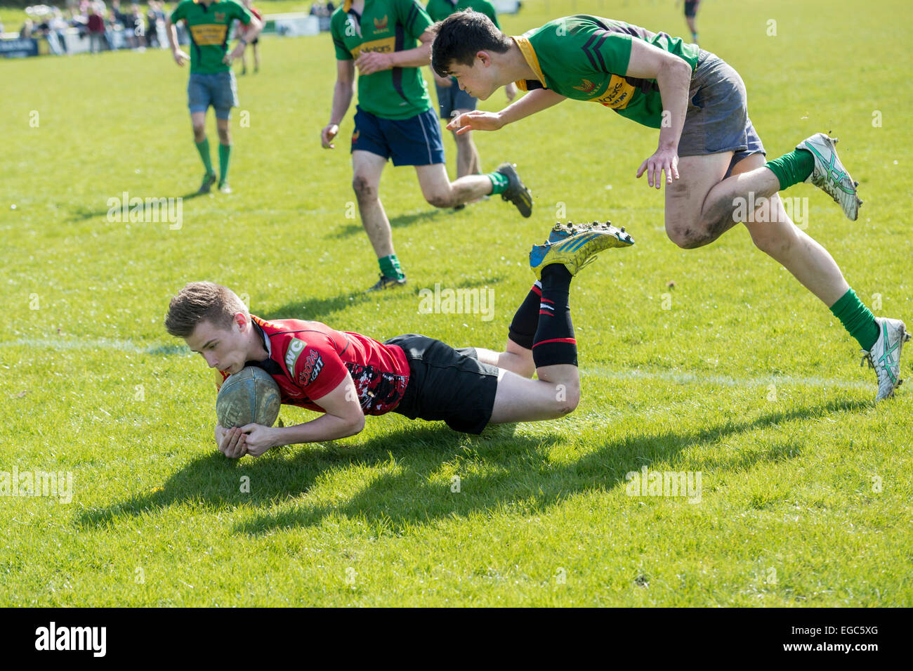 Rugby player scoring try. Stock Photo