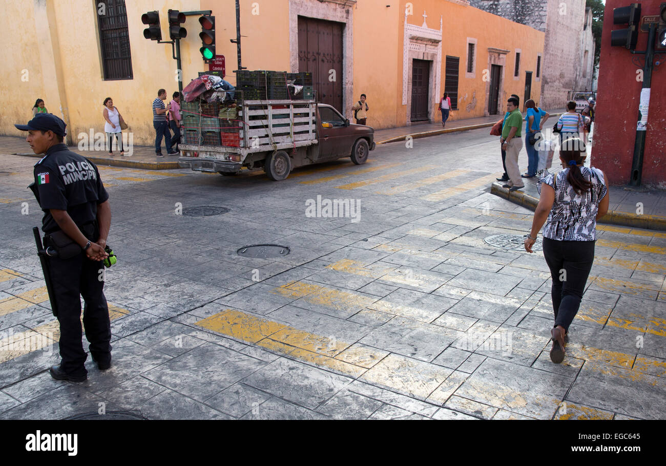 City street Scene, Merida, Yucatan, Mexico Stock Photo