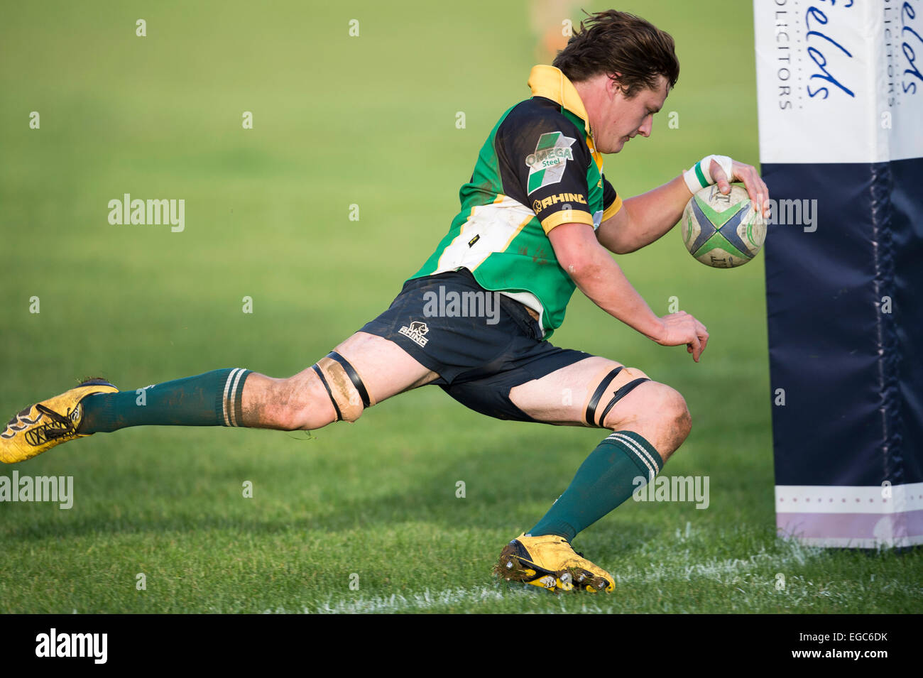 Rugby player scoring try Stock Photo Alamy
