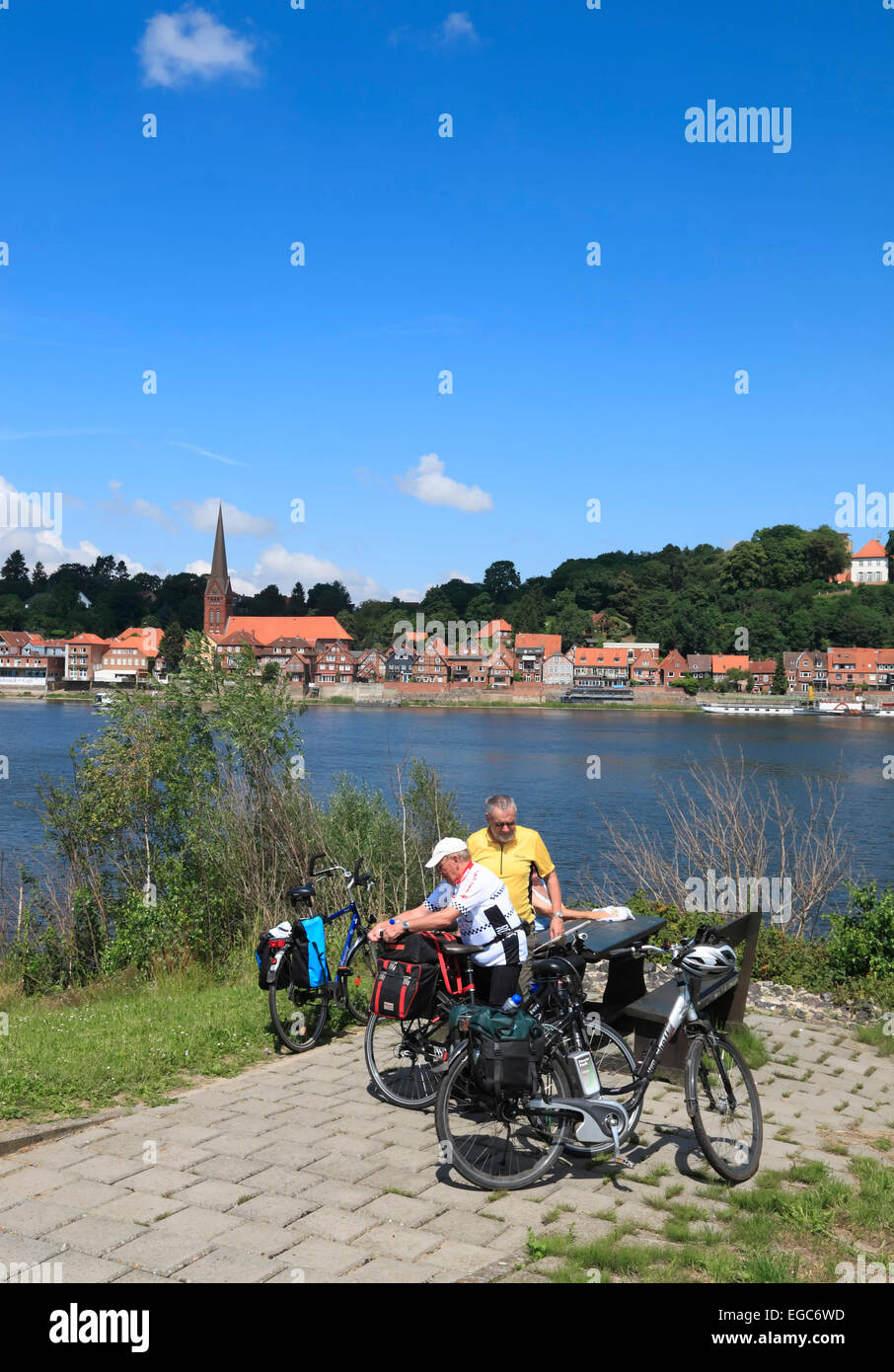 Bicyclists near Lauenburg, Schleswig-Holstein, Germany, Europe Stock Photo