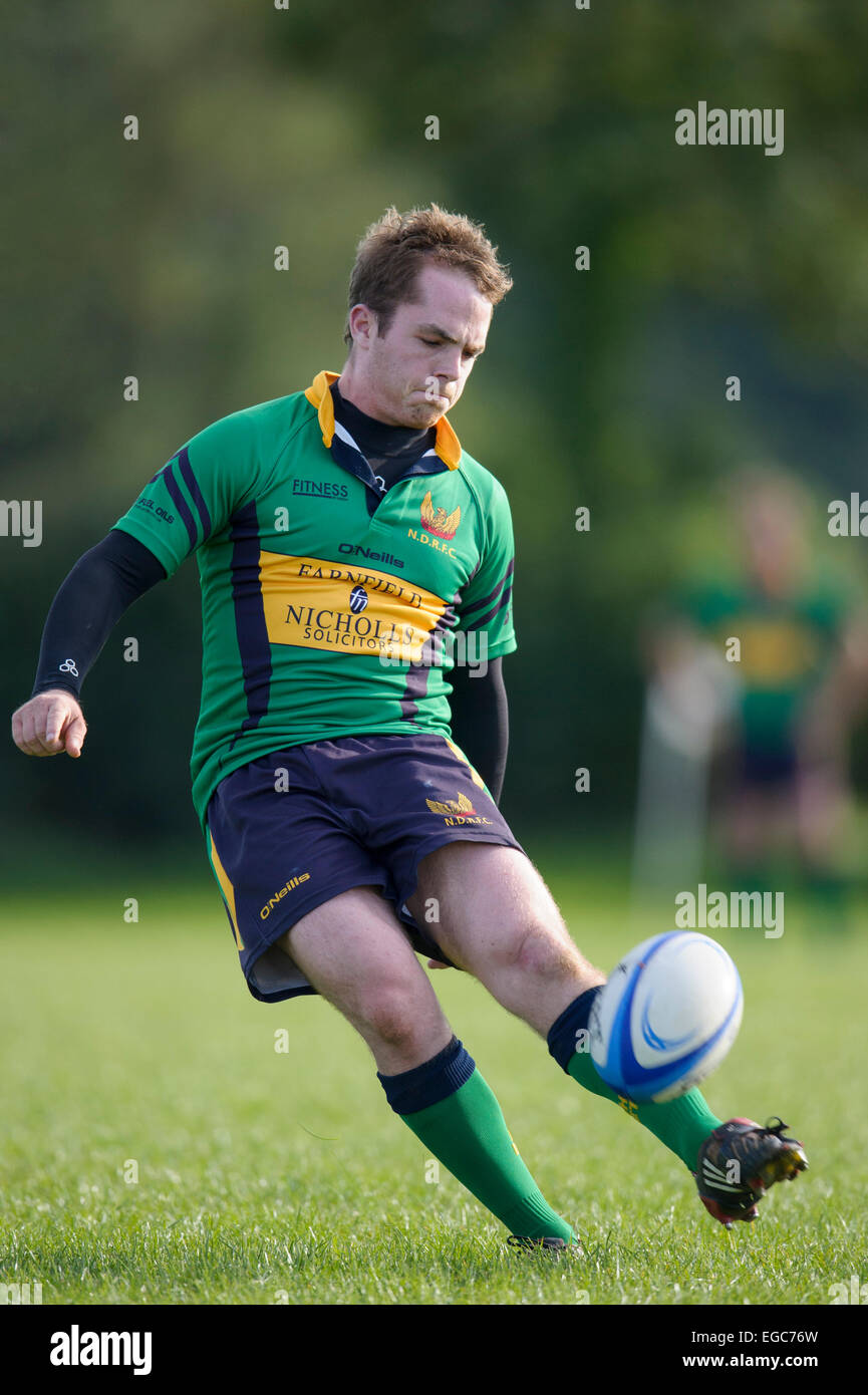 Rugby player kicking conversion. Stock Photo