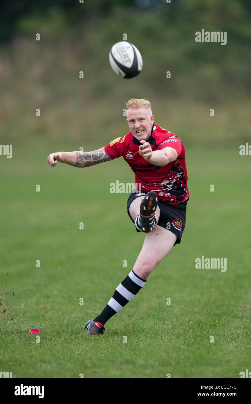 Rugby player kicking conversion. Stock Photo