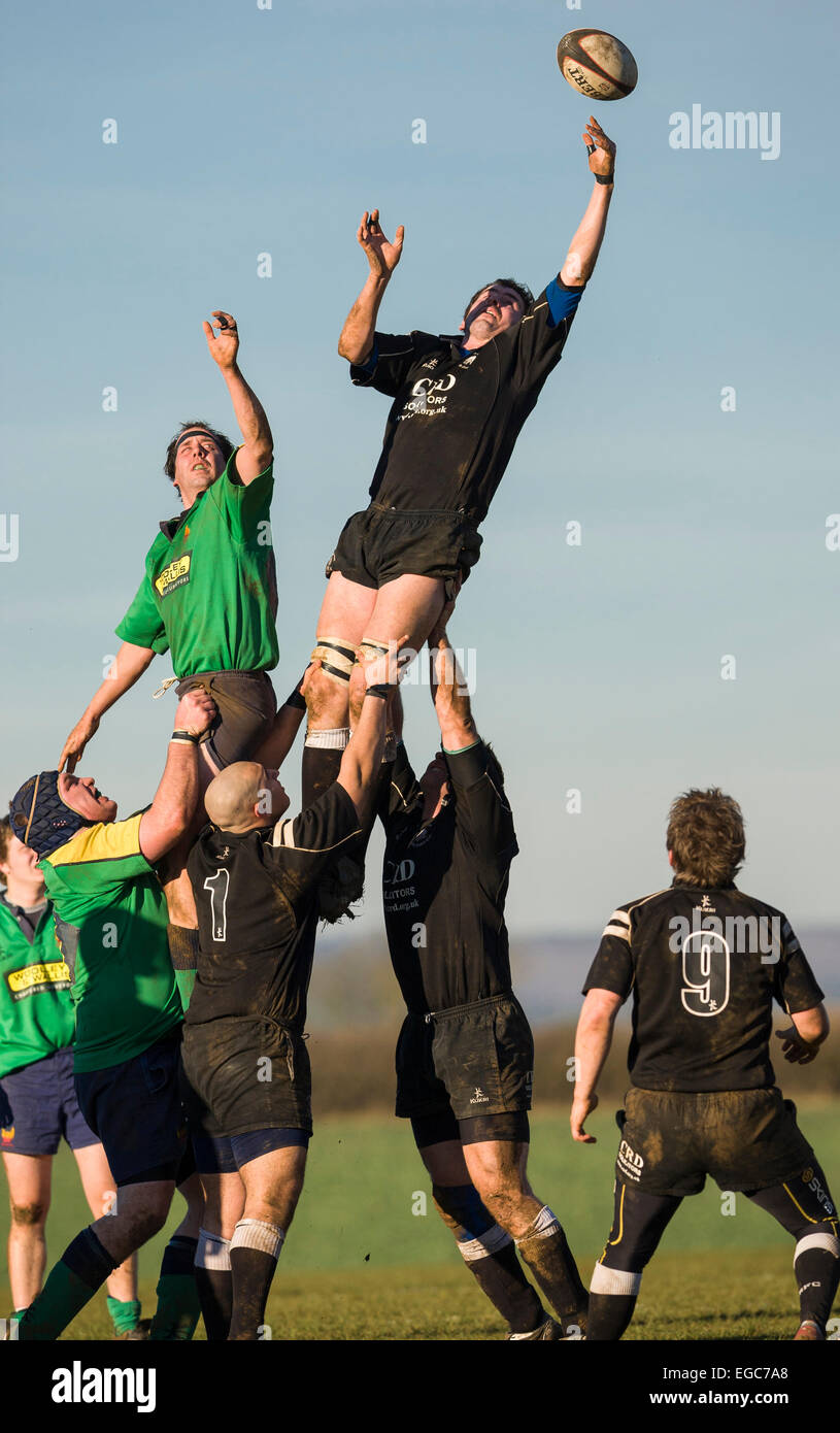 Rugby line out jump hi-res stock photography and images - Alamy