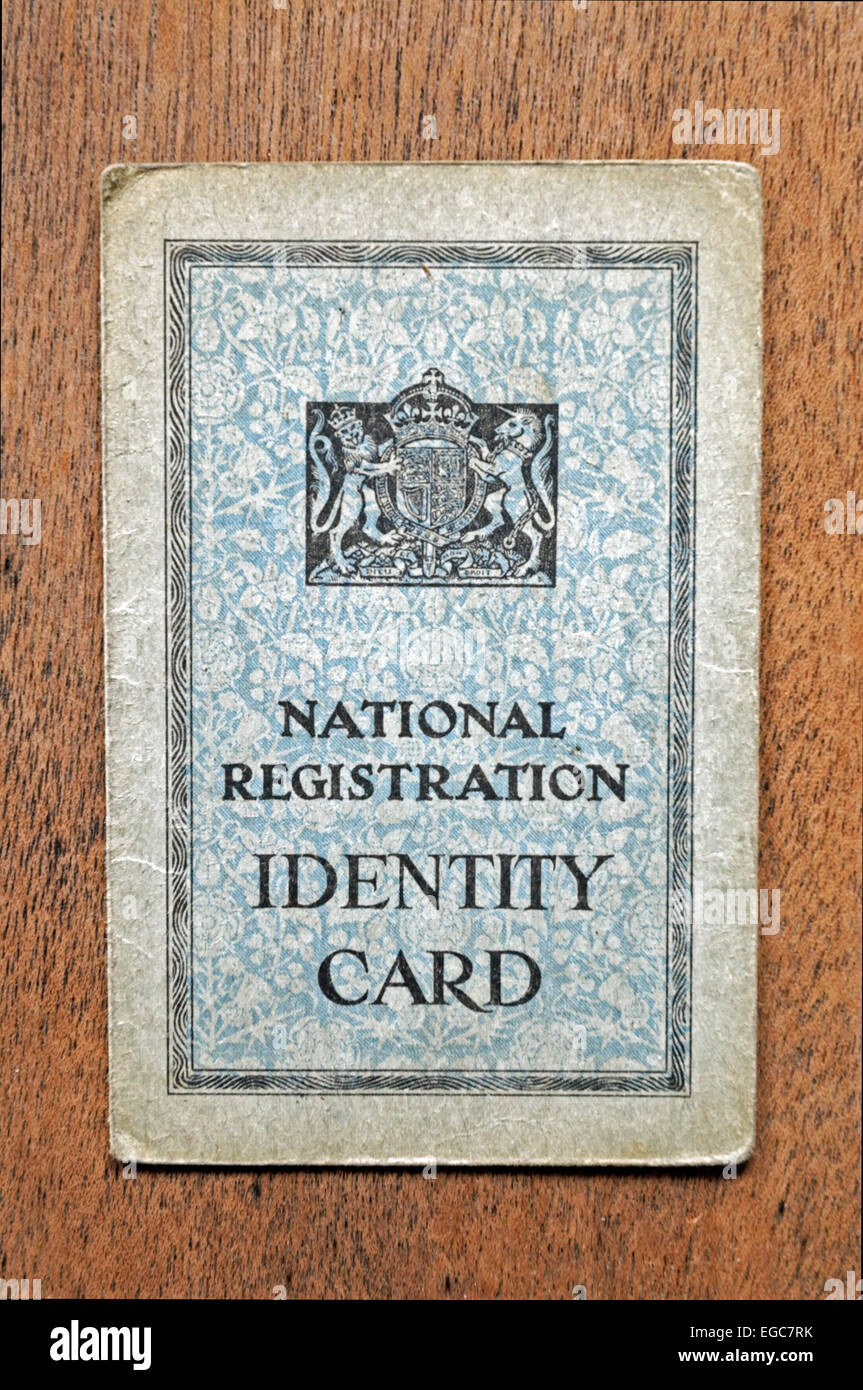 British National Registration Identity Card ID from the Second World War WW2. For Editorial use only. Stock Photo