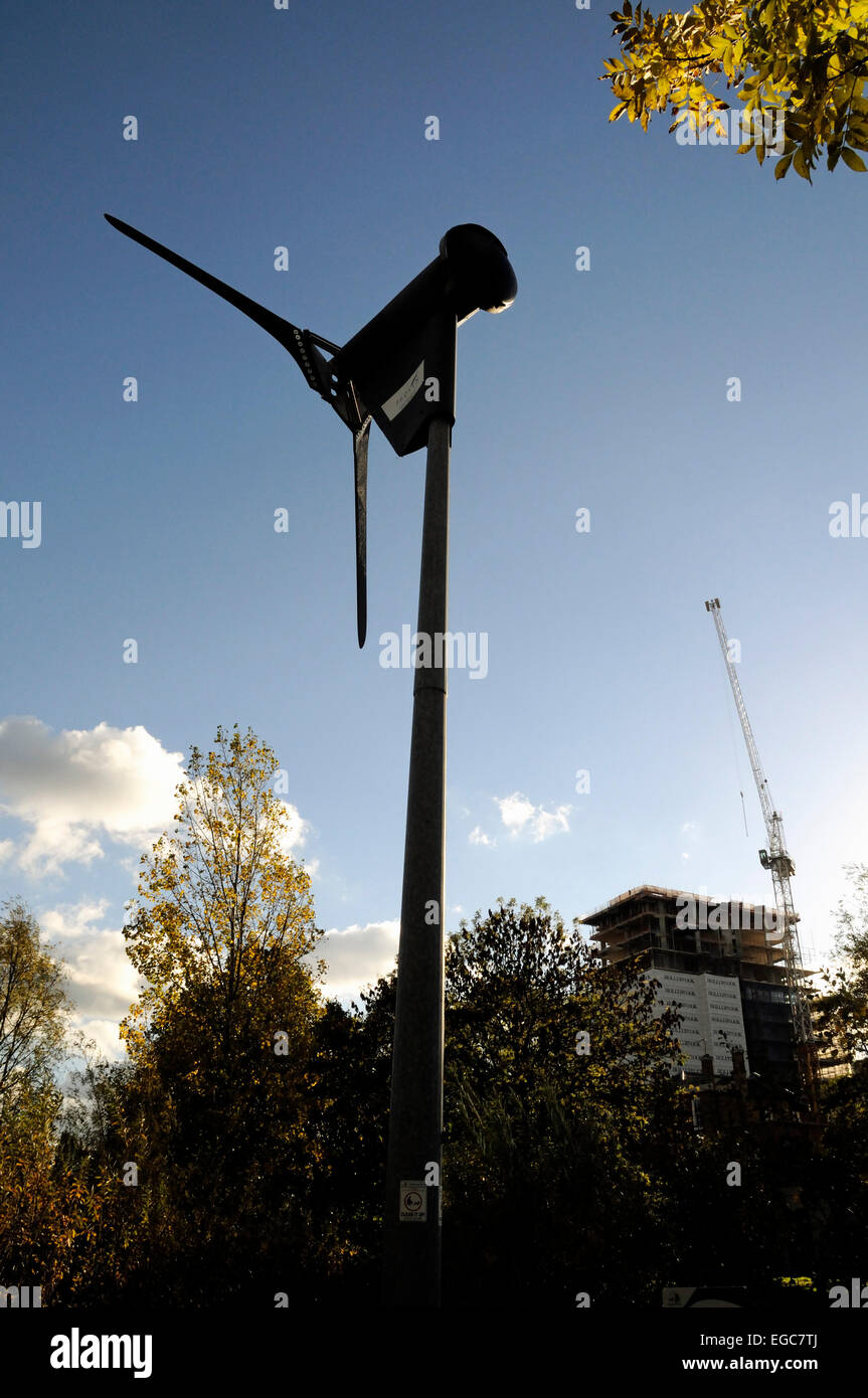 Urban wind turbine, Mile End, London Borough of Tower Hamlets, England, UK Stock Photo