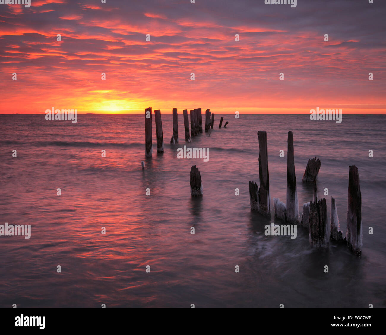 Winter sunrise over the Chesapeake Bay as seen from North Beach, Maryland Stock Photo