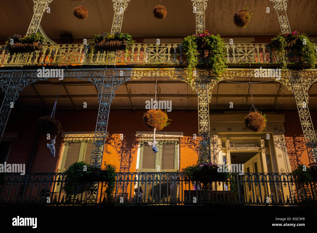 Iron lace balconies in Royal street, New Orleans Stock Photo