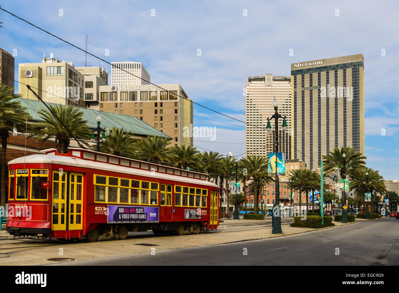 Tramway on Canal street in New Orleans, LA Stock Photo