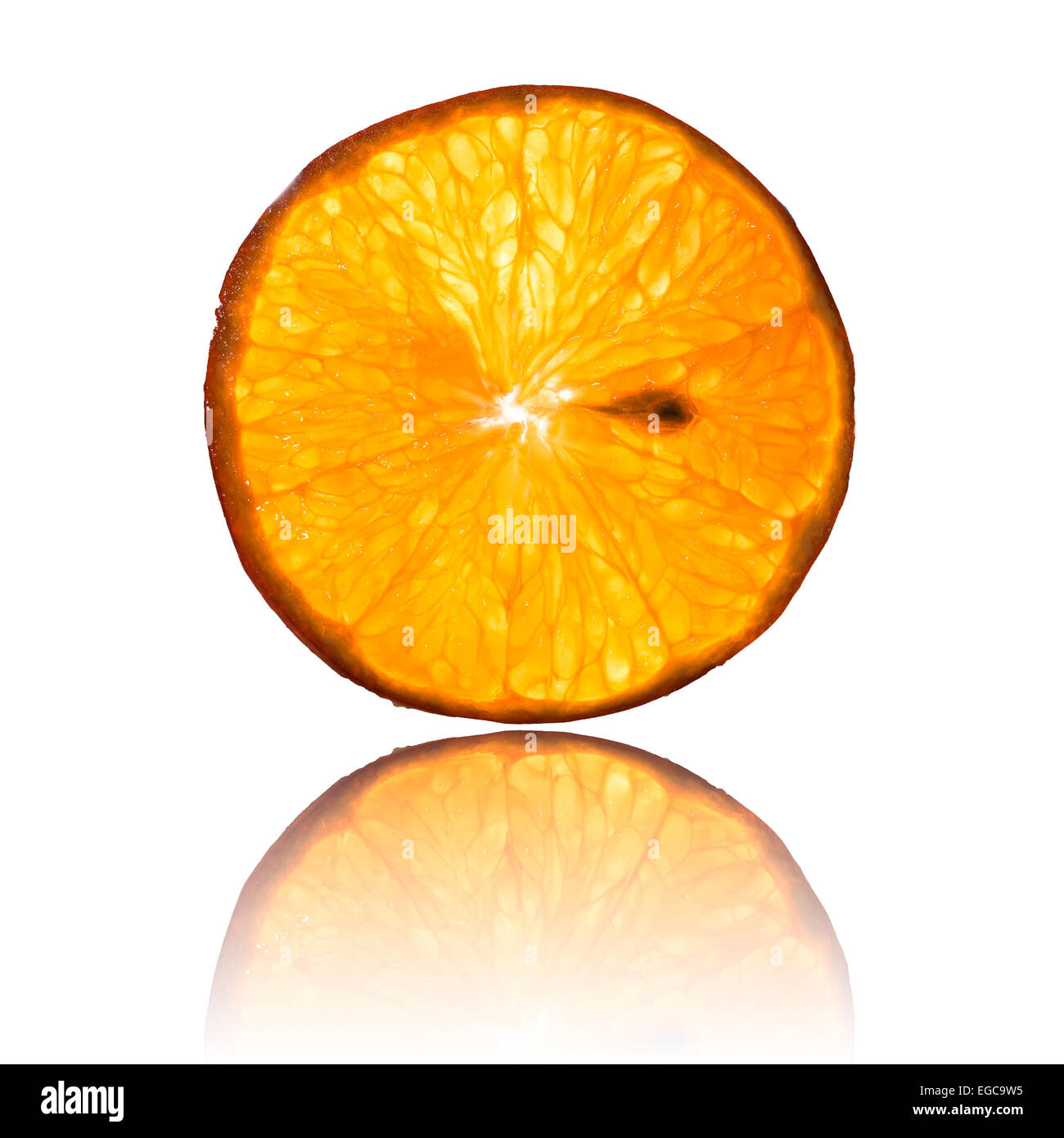 tangerine slice isolated on white background back lighted Stock Photo