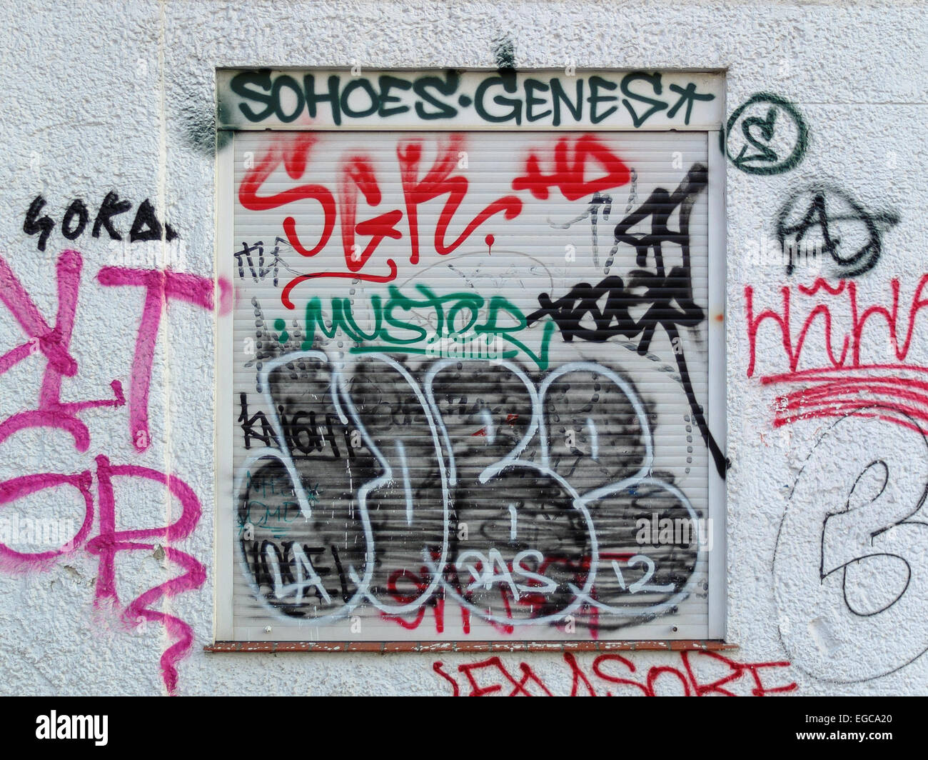 Defaced shuttered window in Berlin, Germany Stock Photo - Alamy