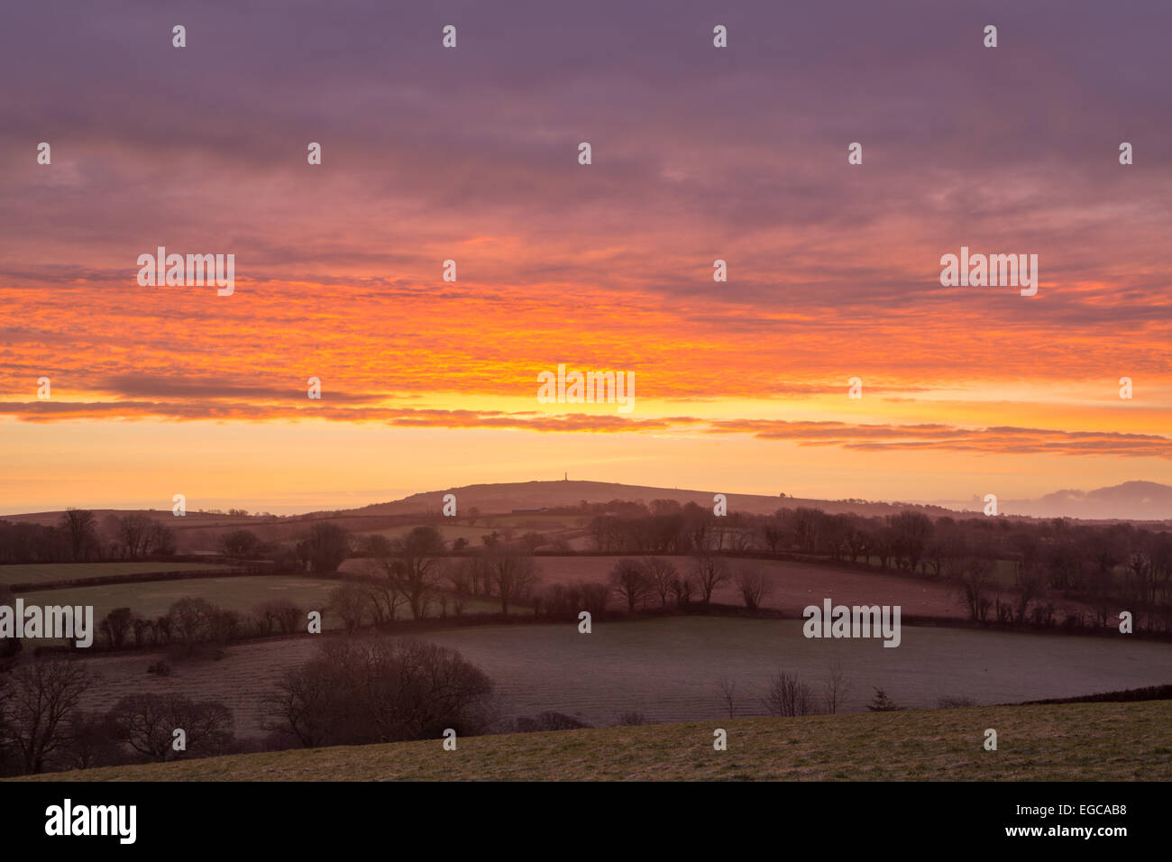Sunrise over Kit Hill near Callington Cornwall Stock Photo Alamy