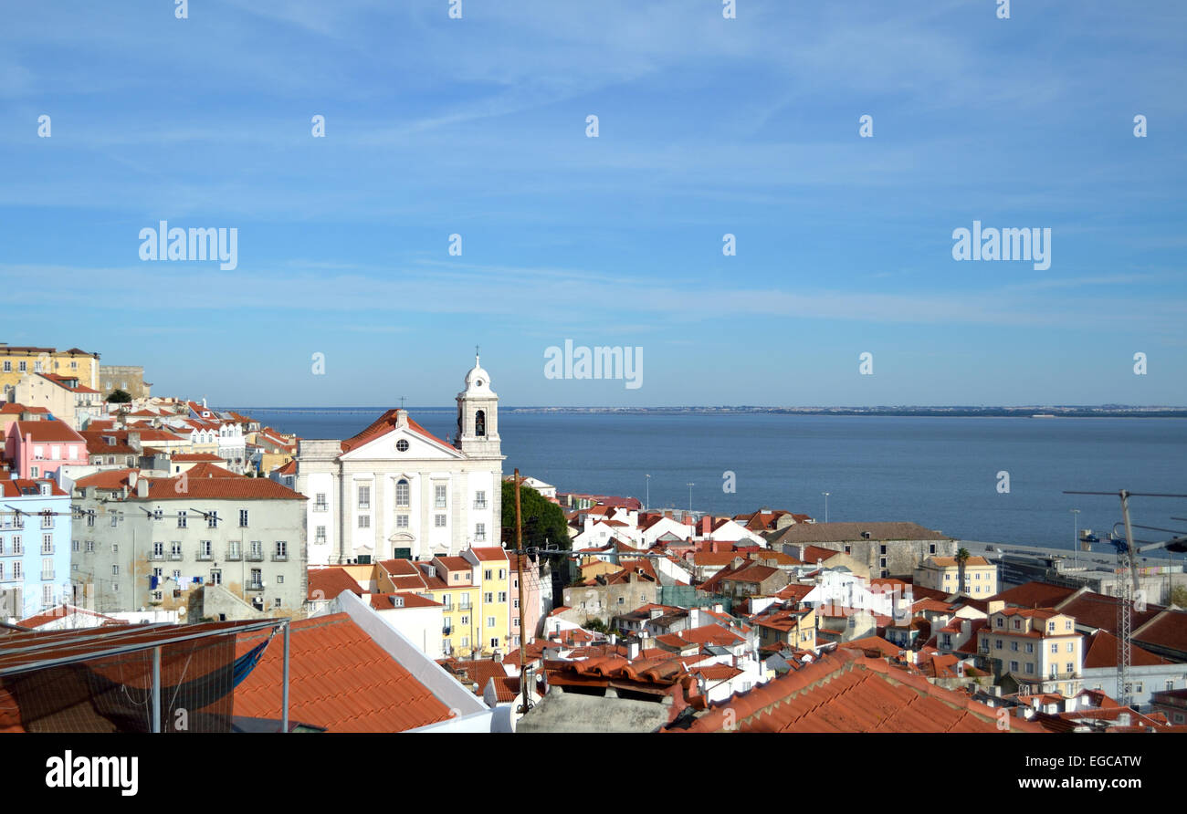 Buildings on Lisbon coast Stock Photo