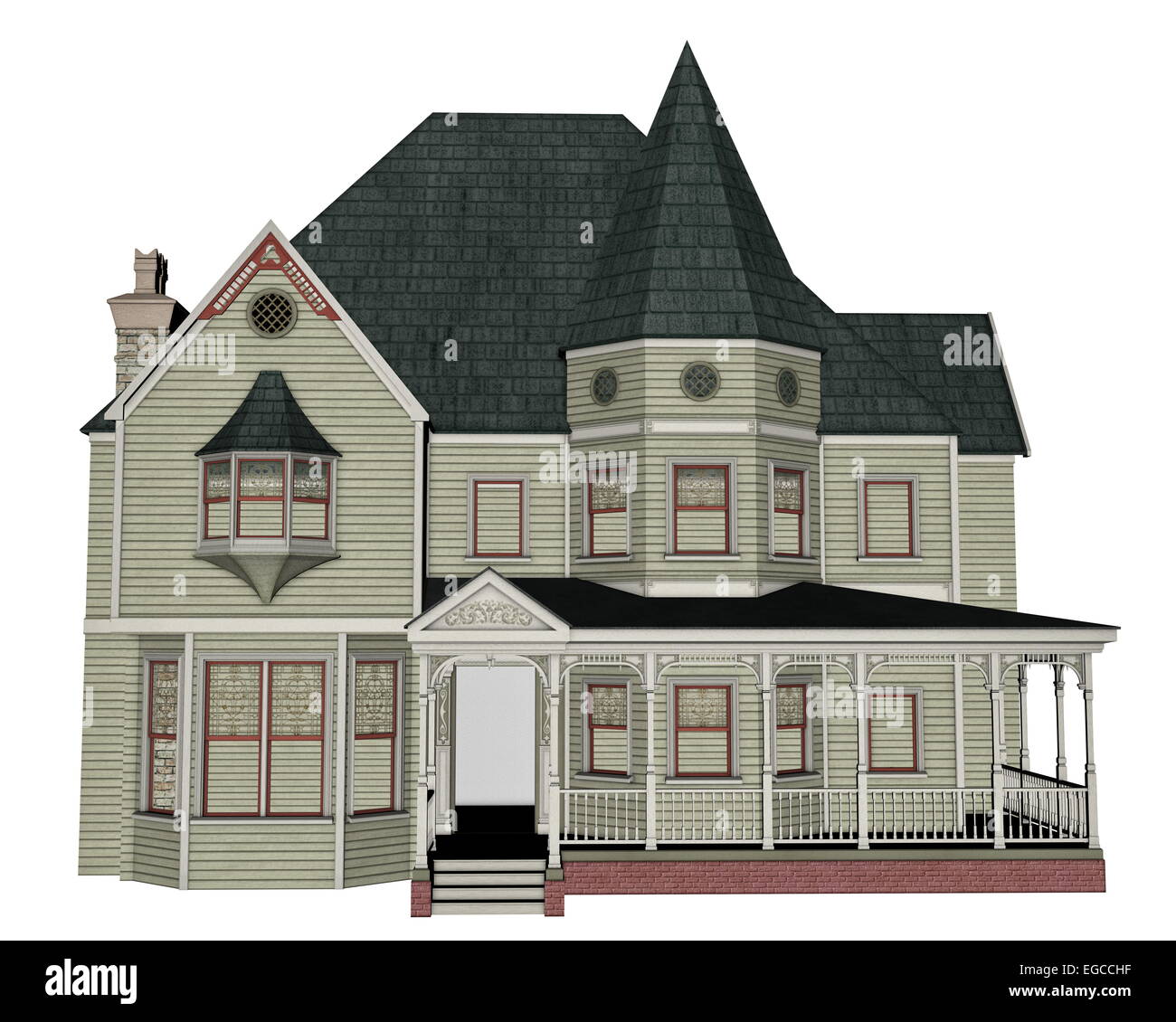 Victorian house isoalted in white background - 3D render Stock Photo ...
