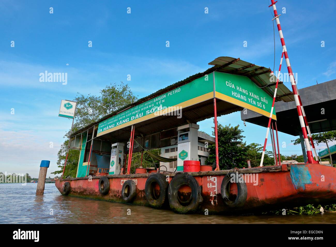 Floating gas station on Bassac rive at Cần Thơ in the Mekong Delta.It