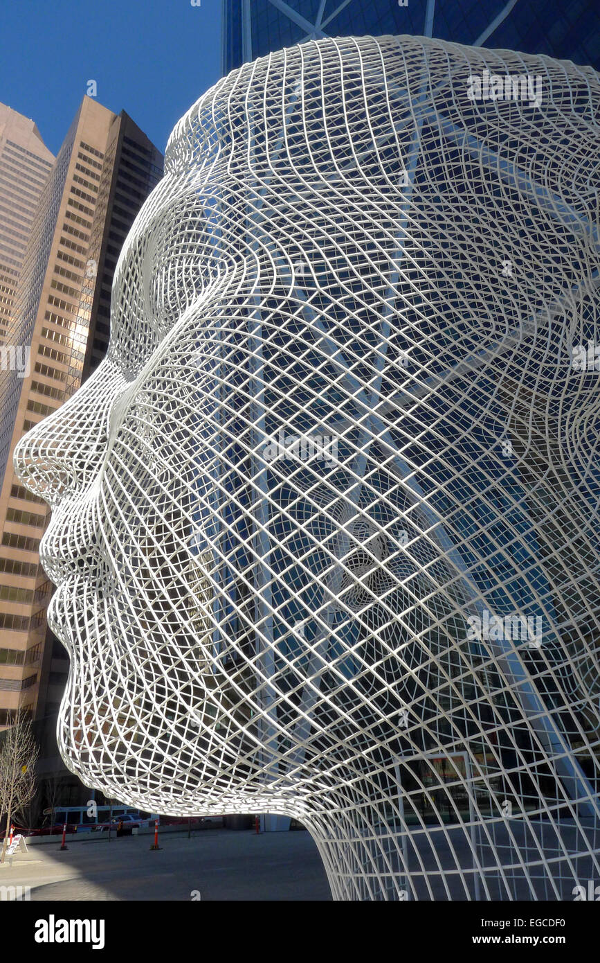A twelve metre wire sculpture of a young girl's head by Spanish artist