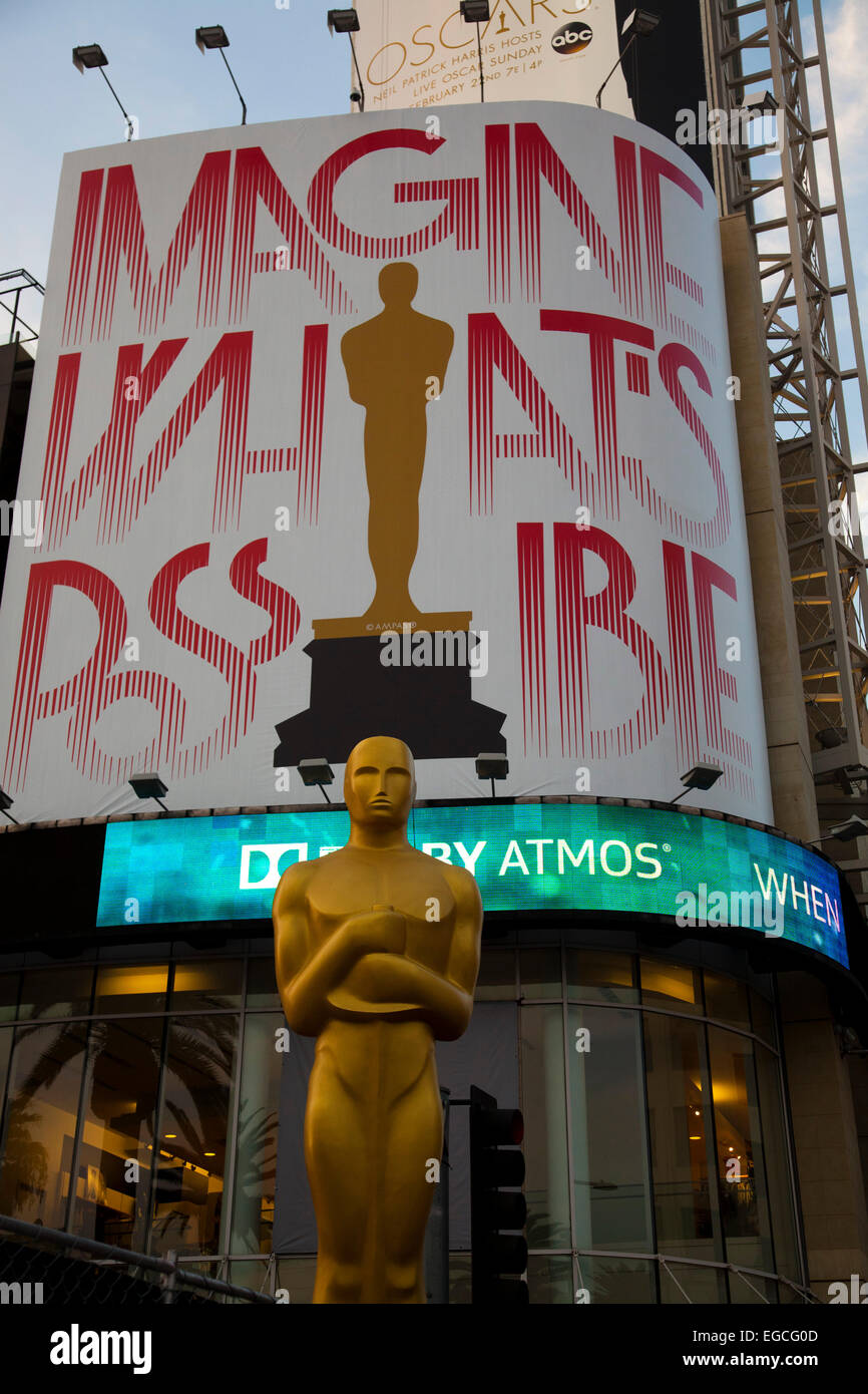 Oscar statue, Hollywood Boulevard - two days before the Oscars ceremnoy - Los Angeles, California Stock Photo