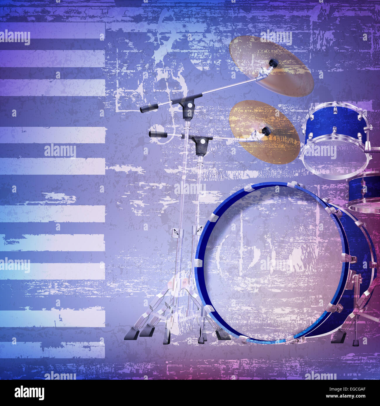 abstract blue grunge background with drum kit Stock Photo