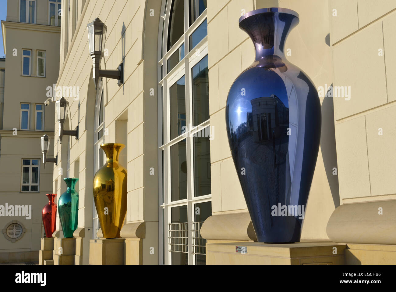 Sculptures of vases in the courtyard of Cite Judiciaire, City of