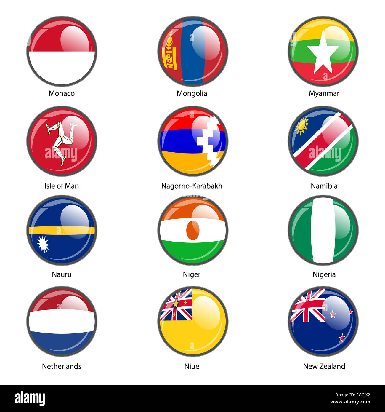 Set circle icon  Flags of world sovereign states. Vector illustr Stock Photo