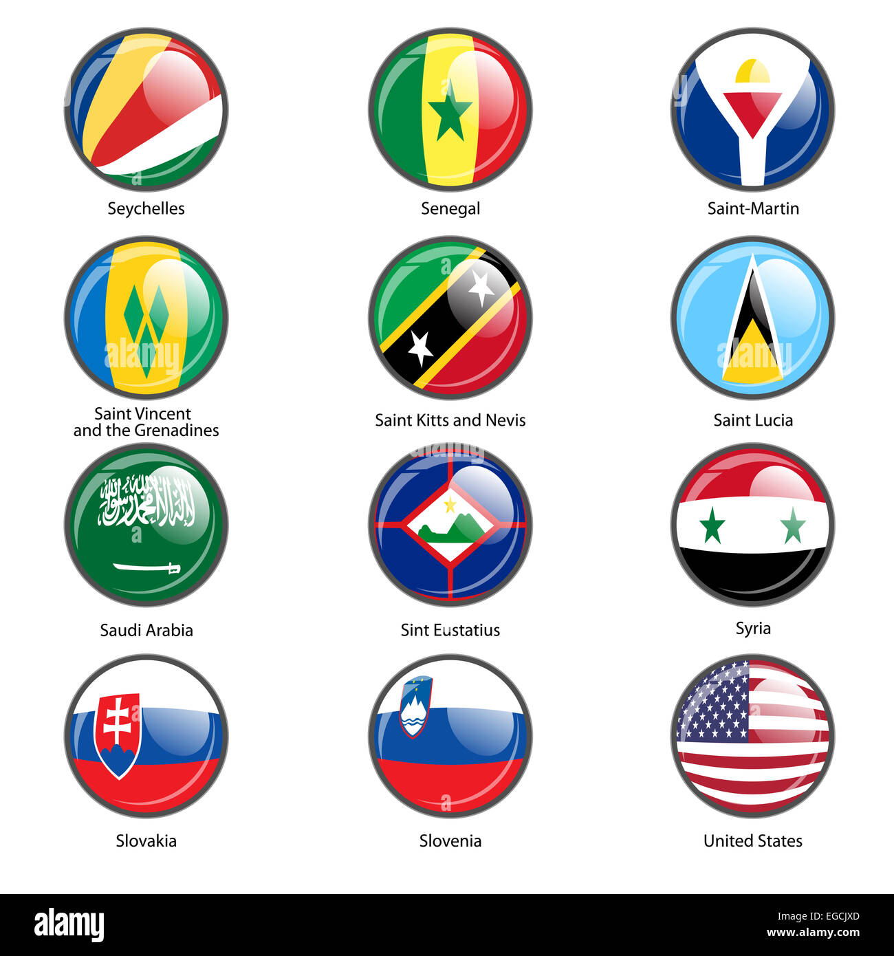 Set circle icon  Flags of world sovereign states. Vector illustr Stock Photo