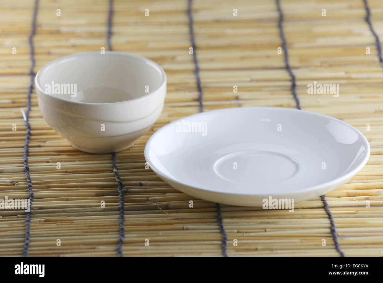 White plates and cups for food. Stock Photo