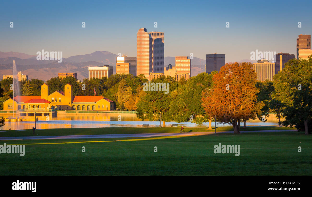 Denver is the largest city and capital of the State of Colorado. It seen here from City Park. Stock Photo