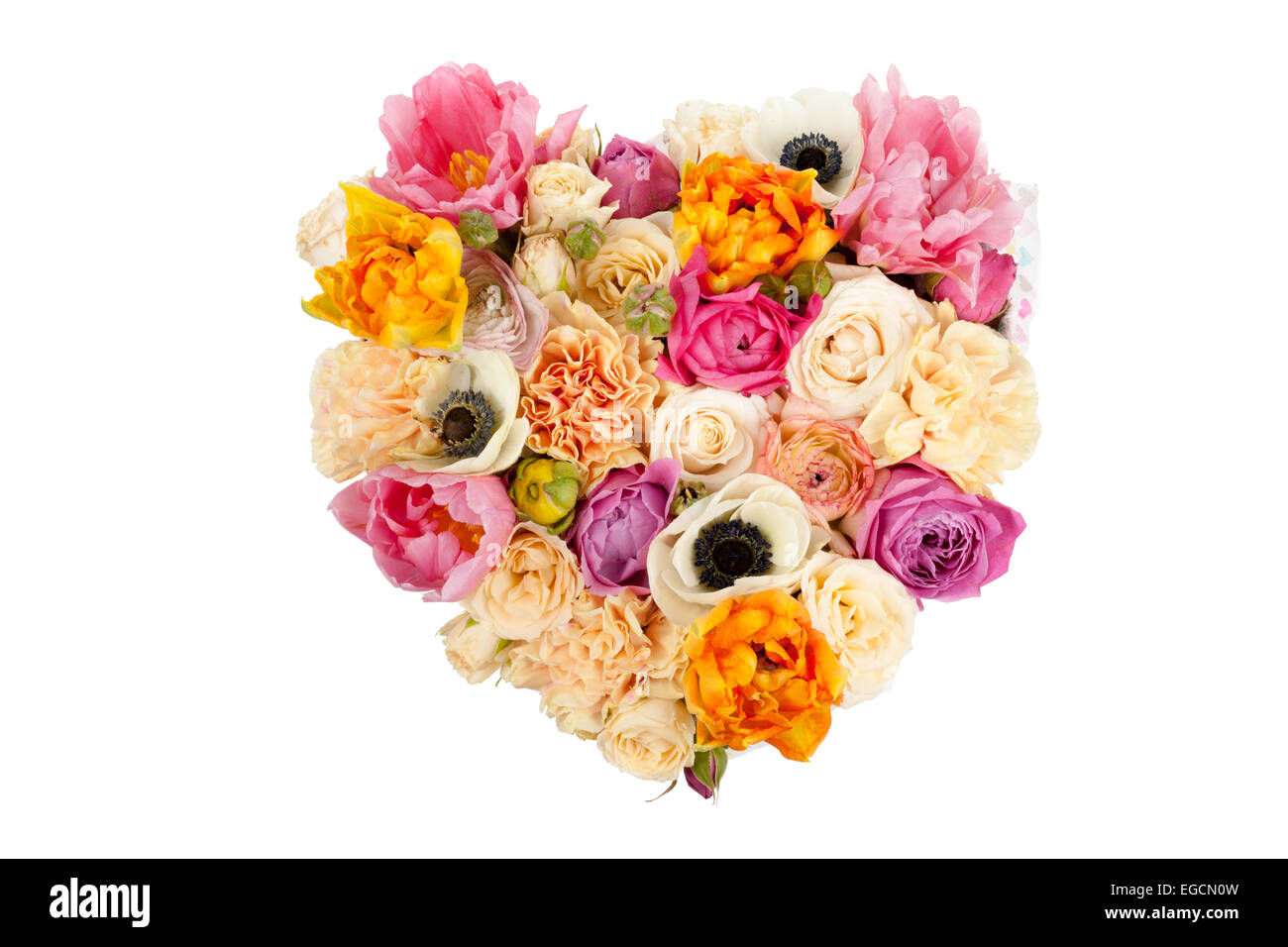 Heart shaped flower bouquet isolated on white background Stock Photo ...