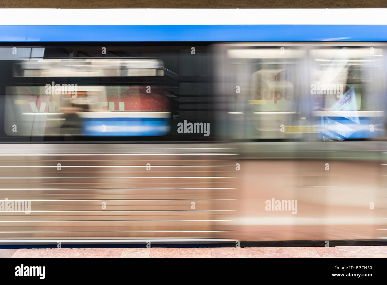 Moving Train In Subway Station Stock Photo