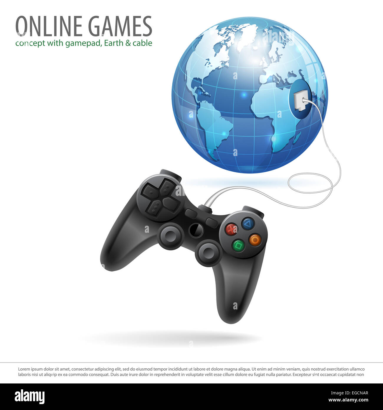Online Games Concept with Gamepad and Earth in Realistic 3D style.  illustration isolated on white background Stock Photo - Alamy