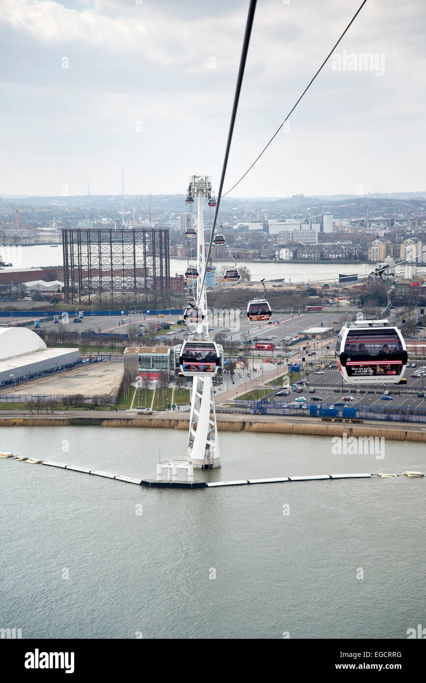 View of construction sites and London from Emirates Air Line cable car ...