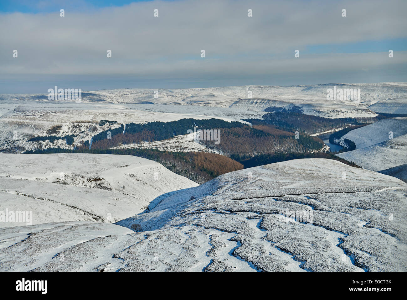 Aerial photograph of Howden Moors and the valley of the River Westend. Stock Photo