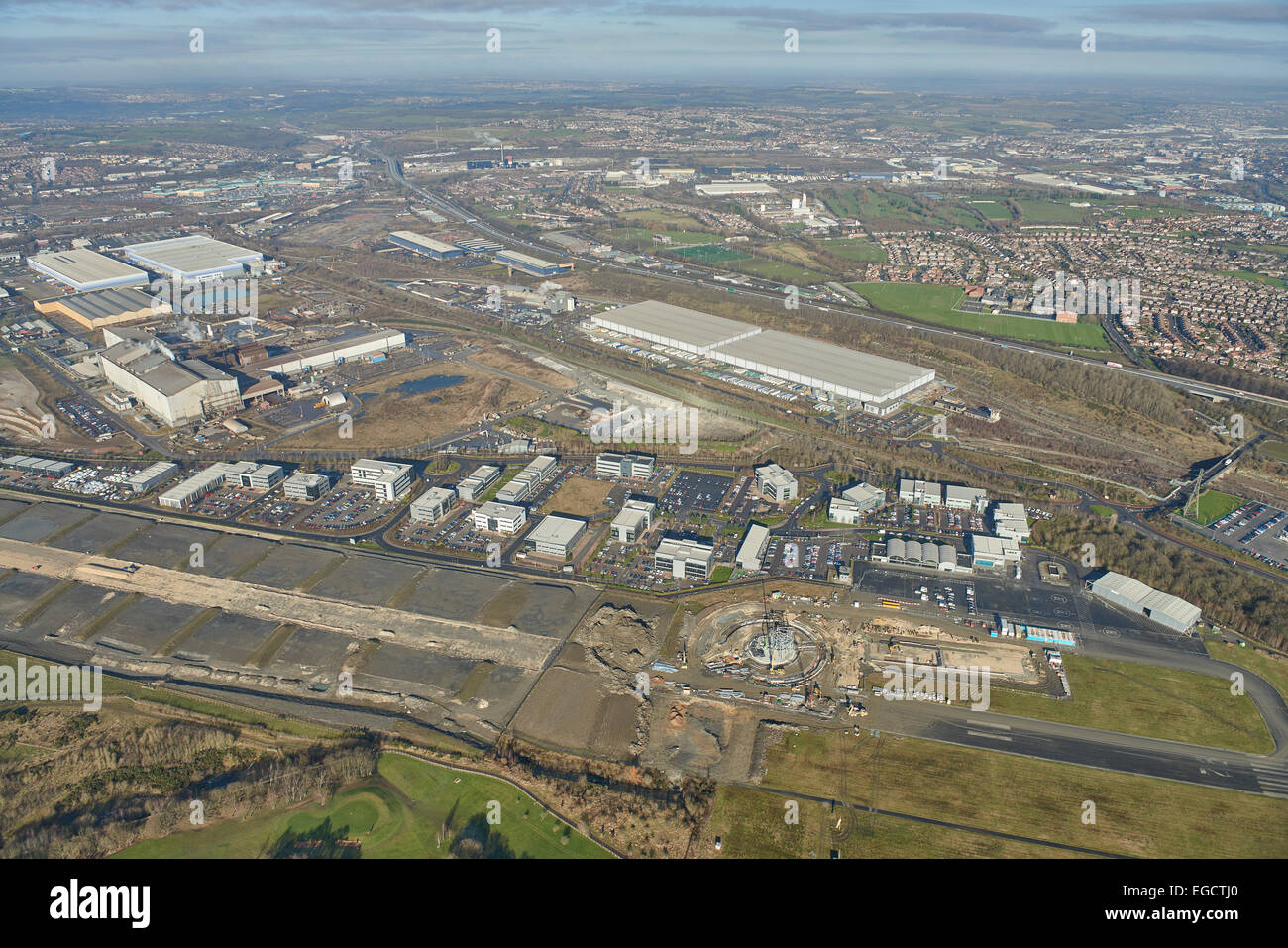 Aerial photograph of runway redevelopment at Tinsley, Sheffield Stock Photo