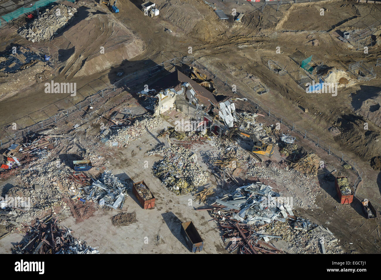 Aerial photograph of a demolition area on a building site in Westwood, St Peter's, Kent Stock Photo