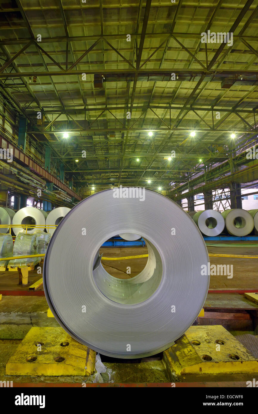 Rolls of steel sheet, Cold rolled steel coils Stock Photo