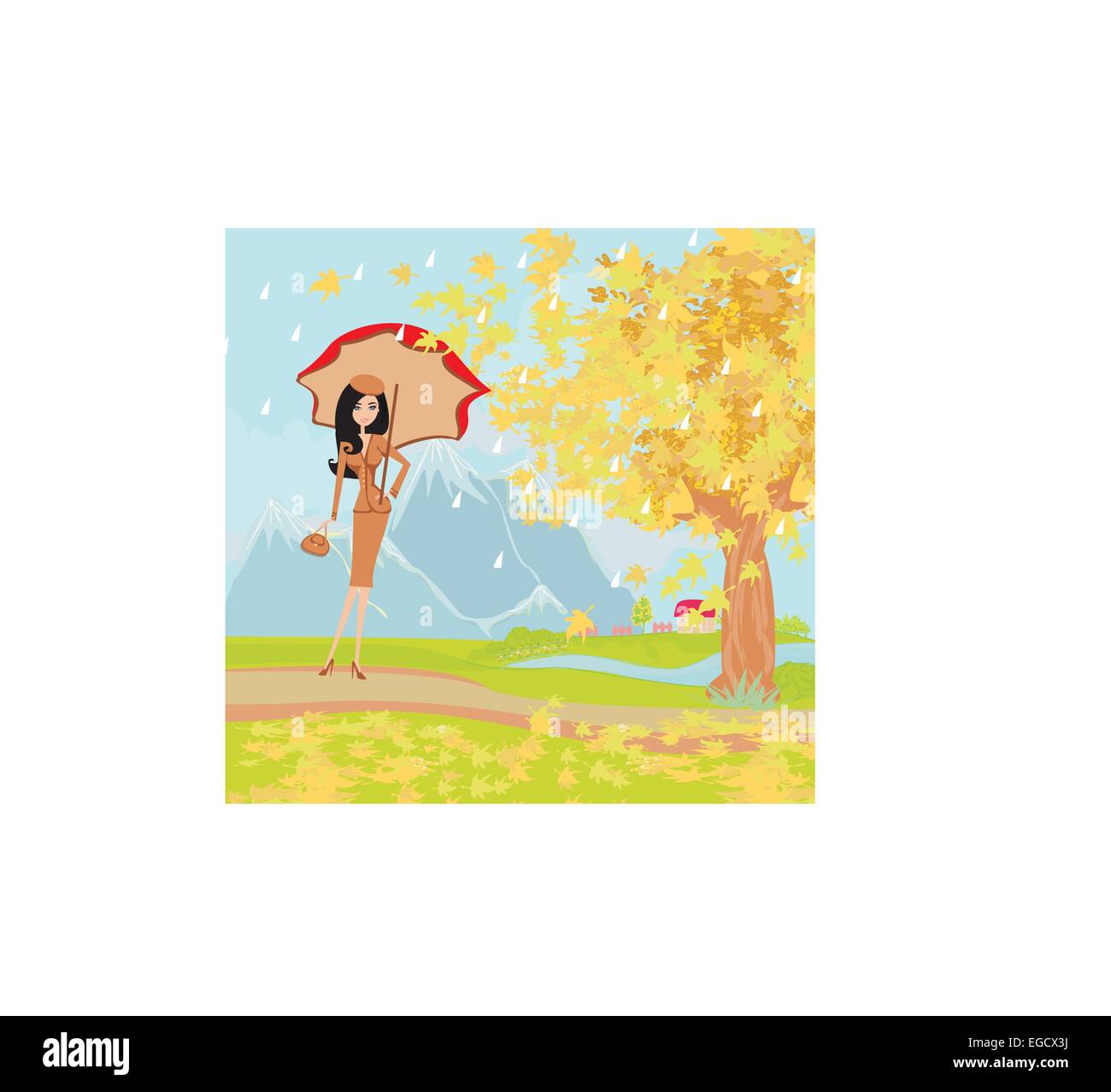 girl with umbrella on a rainy autumn day Stock Vector Image & Art - Alamy