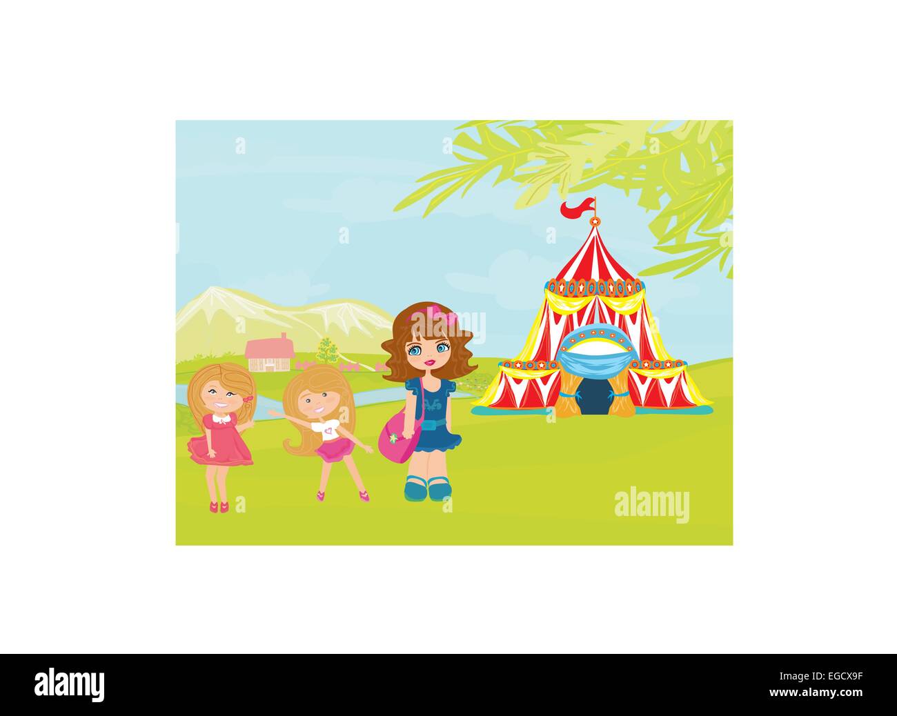 Children waiting for the opening of the circus Stock Vector