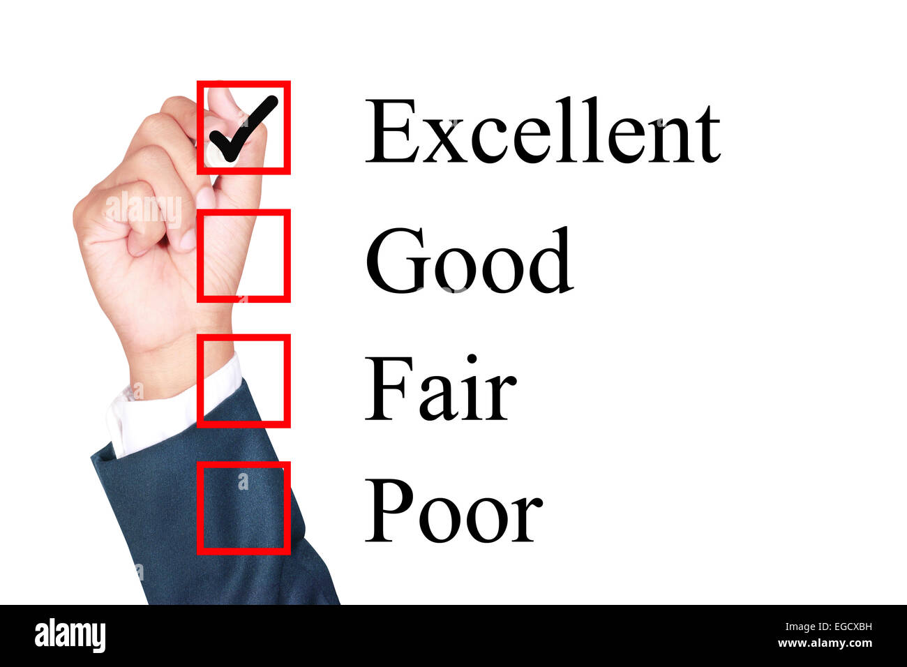 Evaluation form tick excellent by businessman Stock Photo
