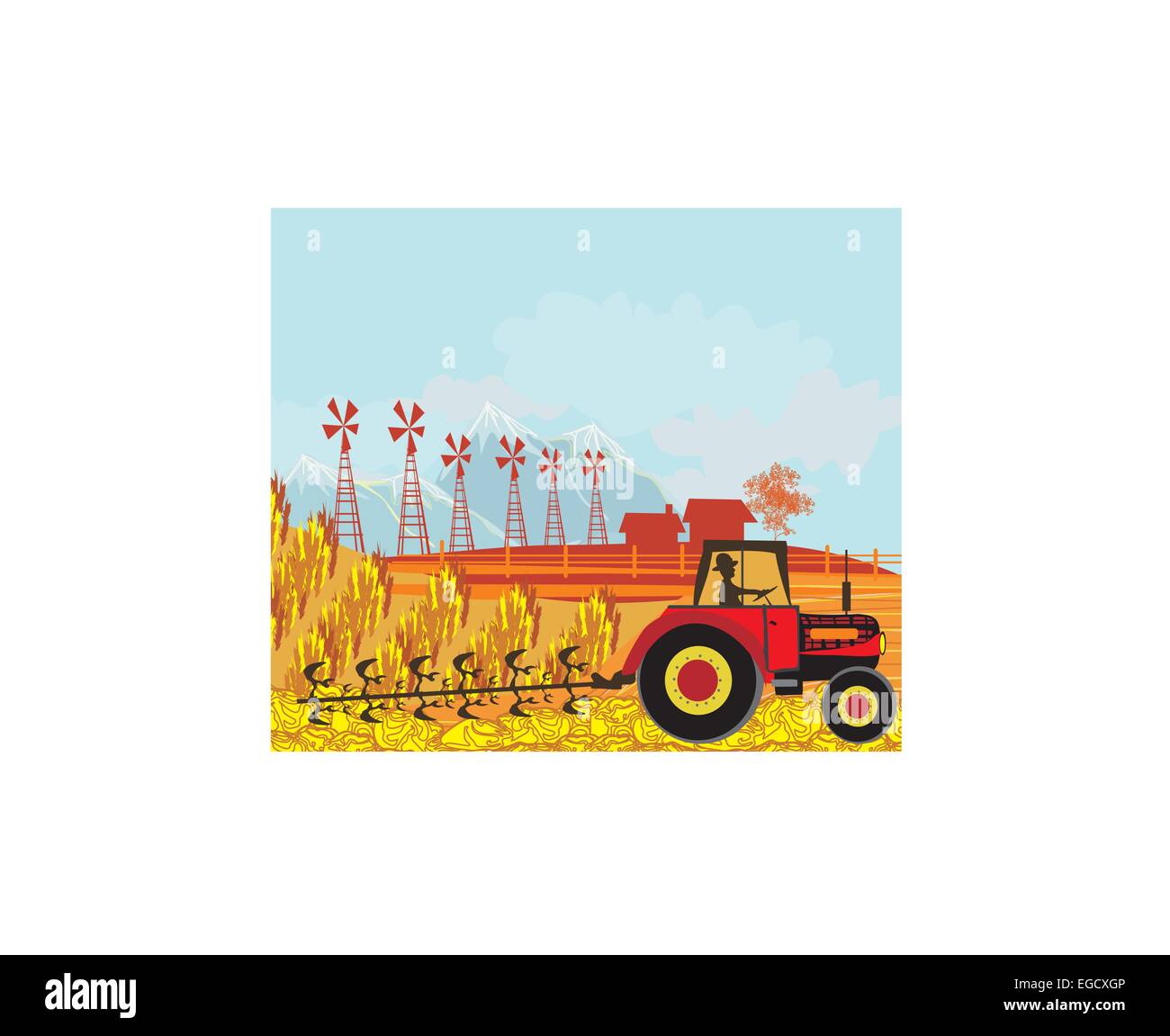 farmer plows the field Stock Vector Image & Art - Alamy