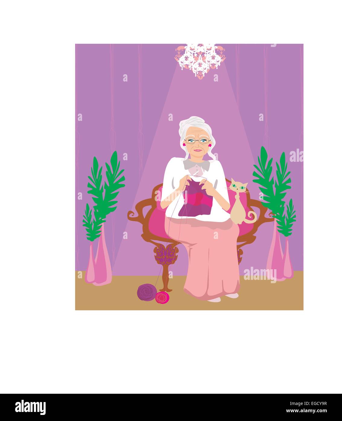 Old woman sitting knitting grandmother Stock Vector Images - Alamy