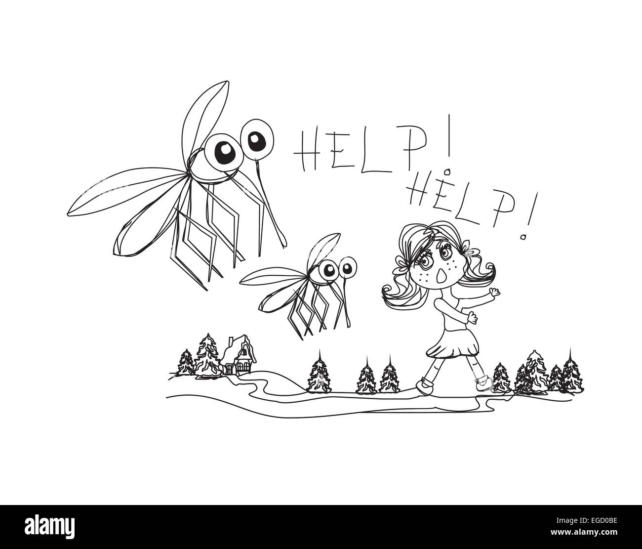 girl runs away from mosquitoes Stock Vector Image & Art - Alamy