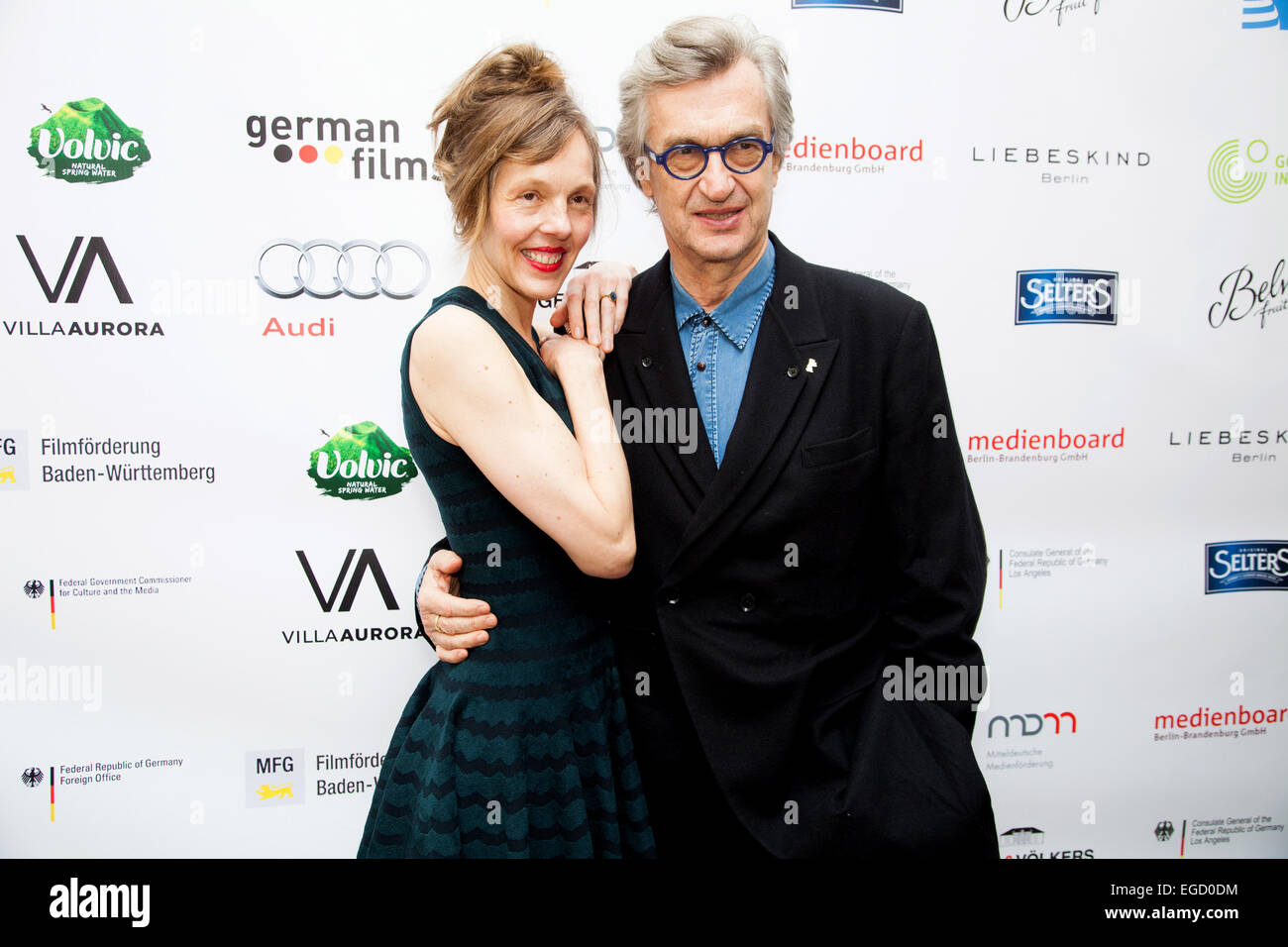 Wim Wenders and Donata Wenders at the German Films and the Consulate General of the Federal Republic Of Germany's German Oscar nominees reception held at Villa Aurora in Pacific Palisades on February 21, 2015. Credit: Flaminia Fanale/Lumeimages.com Stock Photo
