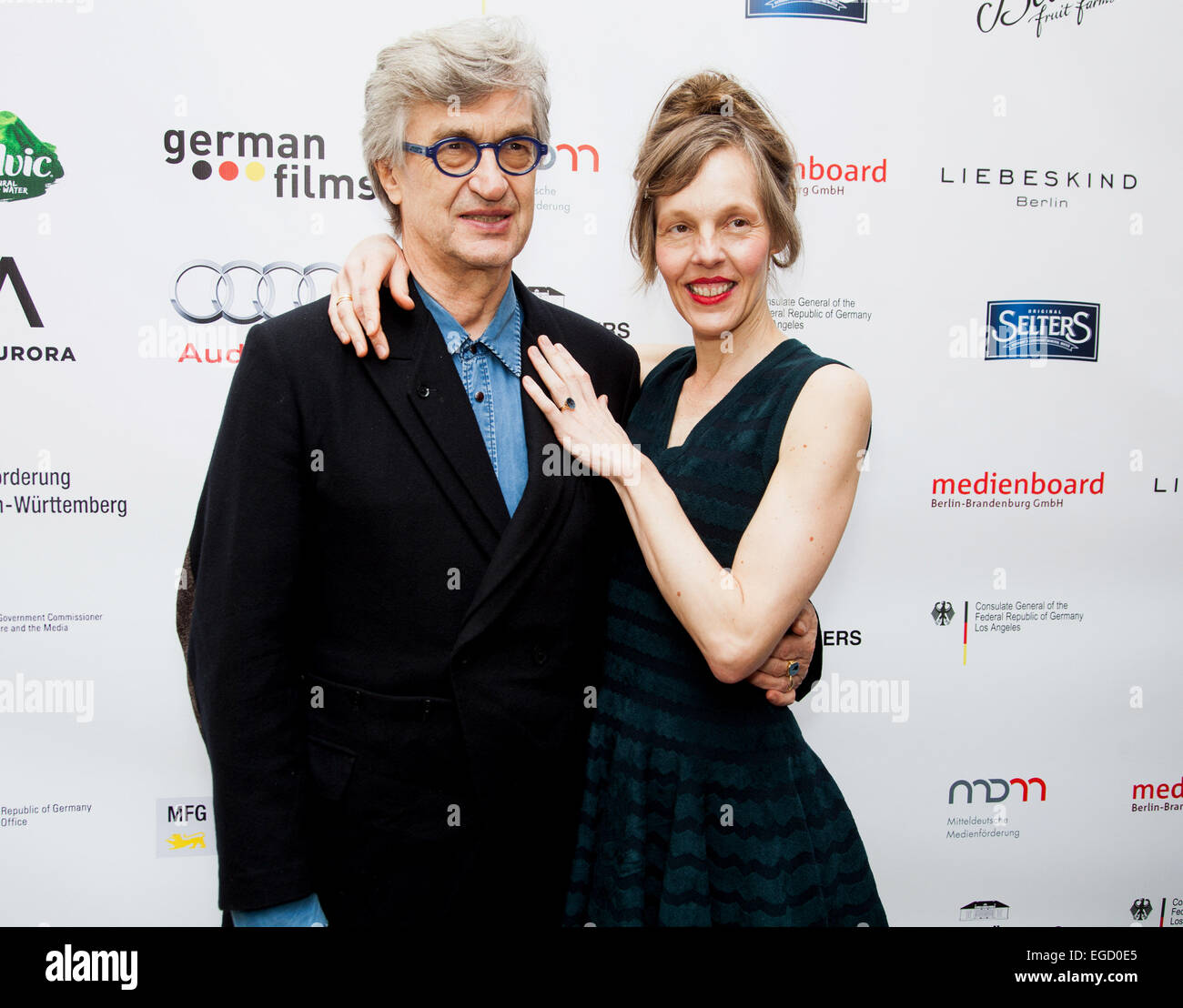Wim Wenders and Donata Wenders at the German Films and the Consulate General of the Federal Republic Of Germany's German Oscar nominees reception held at Villa Aurora in Pacific Palisades on February 21, 2015. Credit: Flaminia Fanale/Lumeimages.com Stock Photo